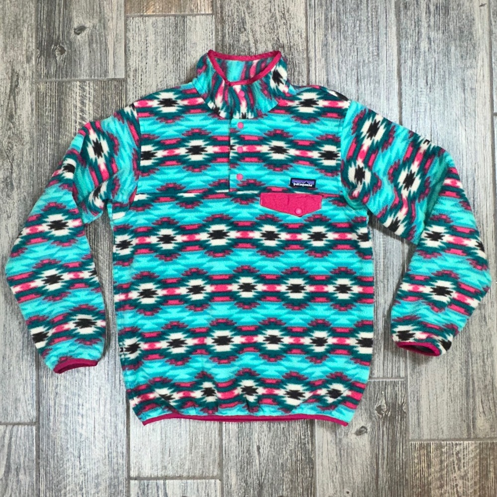Patagonia Synchilla Fleece‎ Pullover Southwest Aztec Teal Pink Women's Medium